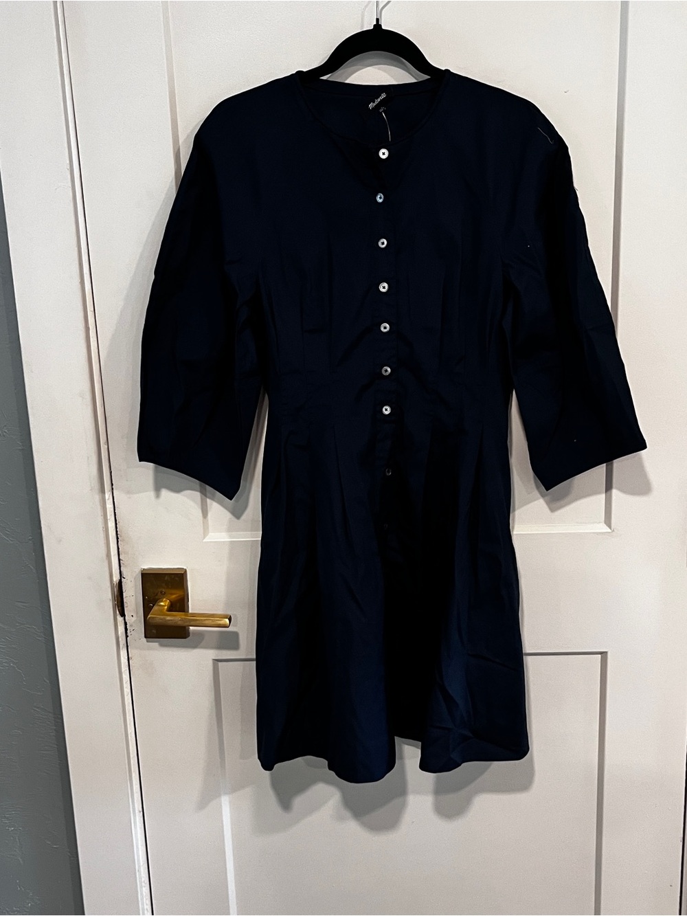 Madewell Sculptural Sleeve Navy Pleated Mini Dress Sz 6 - Picture 5 of 12